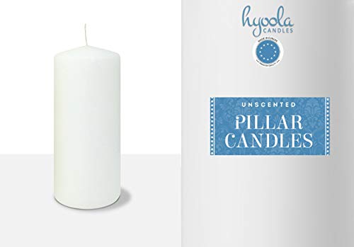 HYOOLA White Pillar Candles 3x7 Inch - Unscented Pillar Candles - 6-Pack - European Made