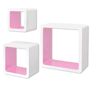 vidaxl 3pc storage display floating cube shelves wall mount matte white & pink