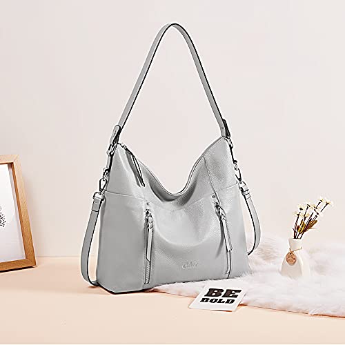 CLUCI Women Soft Genuine Leather Hobo Handbags Top Handle Tote Bag Large Fashion Crossbody Shoulder Bag Gray