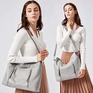 CLUCI Women Soft Genuine Leather Hobo Handbags Top Handle Tote Bag Large Fashion Crossbody Shoulder Bag Gray