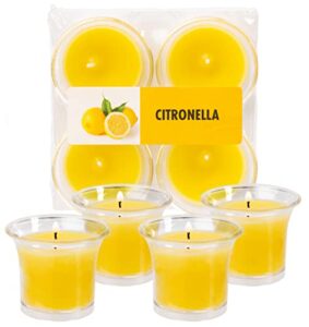hyoola clear cup scented votive candles – citronella – 12 hour burn time – 4 pack – european made
