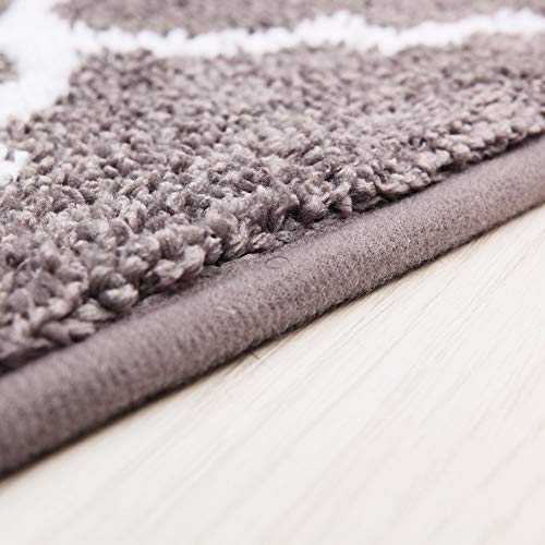 Carvapet 2 Pieces Kitchen Rugs and Mats Set Absorbent Soft Microfiber Bath Mat Moroccan Trellis Non-Slip Kitchen Mat Doormat Runner Set, 17"x48"+17"x24", Grey