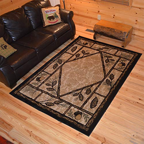 Rustic Lodge Wooded Pine Cone 5x7 Area Rug, 5'3x7'3