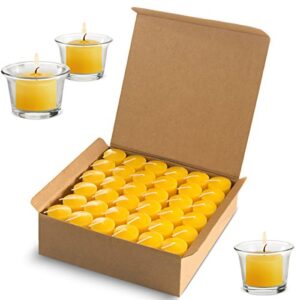 votive citronella candles summer scented indoor outdoor use – authentic citronella oil – 10 hour burn time – yellow, set of 72 (glass holders not included)