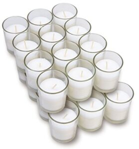 harmonic blossom glass votives 24 pack – premium white unscented votive candles in clear elegant holders – 15 hour long lasting burn time – for weddings, parties and event decoration centerpieces