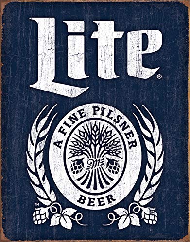 Desperate Enterprises Miller Lite Bottle Logo Tin Sign - Nostalgic Vintage Metal Wall Décor - Made in USA