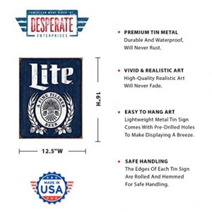 Desperate Enterprises Miller Lite Bottle Logo Tin Sign - Nostalgic Vintage Metal Wall Décor - Made in USA