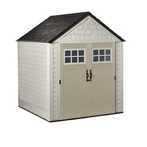 Rubbermaid 7 x 7 Feet Weather Resistant Resin Outdoor Storage Shed + 34 Inch Garden Tool & Sports Storage Rack for Sheds