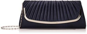 damara womens simple pleated satin clutch evening bag, navy blue