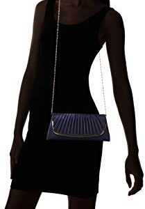 Damara Womens Simple Pleated Satin Clutch Evening Bag, Navy Blue