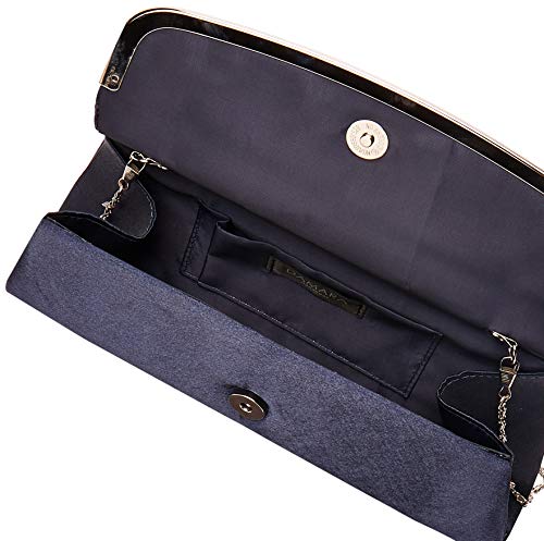 Damara Womens Simple Pleated Satin Clutch Evening Bag, Navy Blue