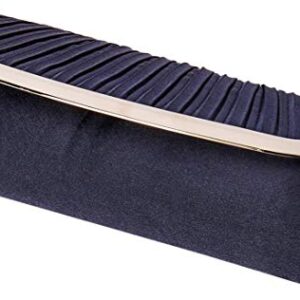 Damara Womens Simple Pleated Satin Clutch Evening Bag, Navy Blue