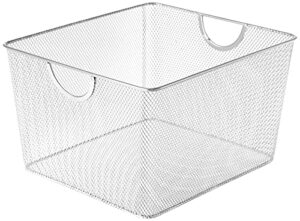 silver mesh open bin storage basket organizer for fruits, vegetables, pantry items toys, etc.