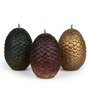 game of thrones dragon egg replica candles, set of 3 – great easter gift for house of the dragon & got fans – unscented – 2 1/2″