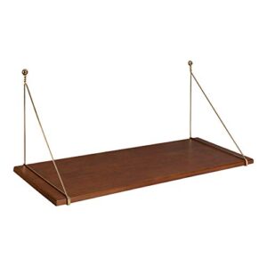 kate and laurel vista mid-century modern, space-saving, wall mounted desk shelf – rich walnut brown finished wood top supported with decorative gold wire