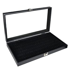 Phuchema Glass Top Black Cufflinks Jewelry Showcase Storage Organizer Display Case Box (Standard Version)