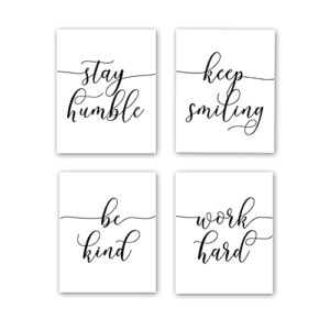 hpniub unframed inspirational quote art painting,work hard,be kind,stay humble,keep smiling art print set of 4 (8”x10” motivational phrases wall art for office or living room home wall decor