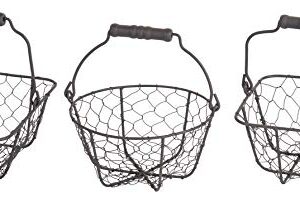 All-Purpose Display Baskets in 3 Shapes, Gray Metal Wire with Wood Handle, Rectangle- 5 Inches, Square- 6.75 Inches and Circle- 7.5 Inches