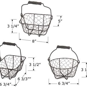 All-Purpose Display Baskets in 3 Shapes, Gray Metal Wire with Wood Handle, Rectangle- 5 Inches, Square- 6.75 Inches and Circle- 7.5 Inches