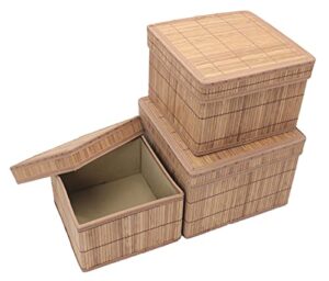 seta direct, brown natural bamboo organization square storage box with lid [nesting set of 3]