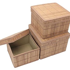 Seta Direct, Brown Natural Bamboo Organization Square Storage Box with Lid [Nesting Set of 3]