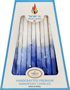 dripless hanukkah candles, decorative frosted blue, light blue, white 45 candles