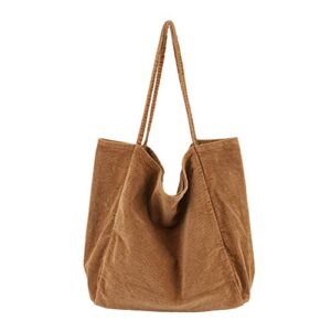 bobilike women shoulder bags corduroy bag handbag work bags schoolbag, brown
