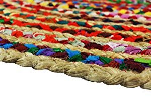 COTTON CRAFT Jute Chindi Braid Rag Rug - Boho Farmhouse Rustic Area Accent Throw Rug - Handwoven Reversible Natural Recycled Cotton- Living Room Den Study Home Décor Gift - 2' x 3' Oval - Multi Color