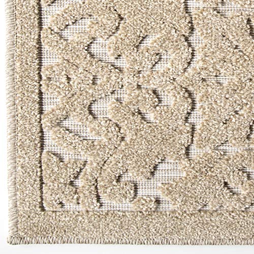 Orian Rugs Boucle Collection 397147 Indoor/Outdoor High-Low Biscay Runner Rug, 1'11" x 7'6", Driftwood Beige