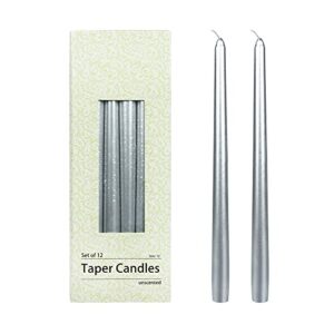 zest candle 12-piece taper candles, 12-inch, metallic silver