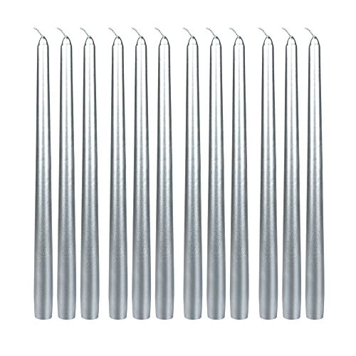 Zest Candle 12-Piece Taper Candles, 12-Inch, Metallic Silver