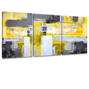 decor mi abstract wall art yellow grey framed wall art canvas abstract painting for living room bedroom office home modern canvas artwork abstract art wall decor ready to hang 12”x16”, 3 pieces