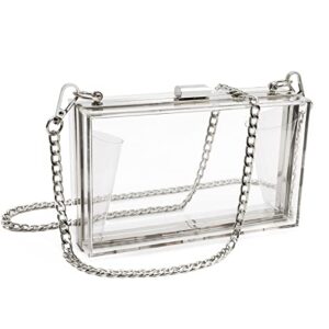 sharplus women cute clear purse acrylic box clutch handbag, transparent crossbody evening bag stadium approved silver chain strap