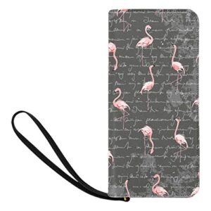 interestprint funny flamingo flock birds womens wallets wristlet strap handle clutch purse with strap