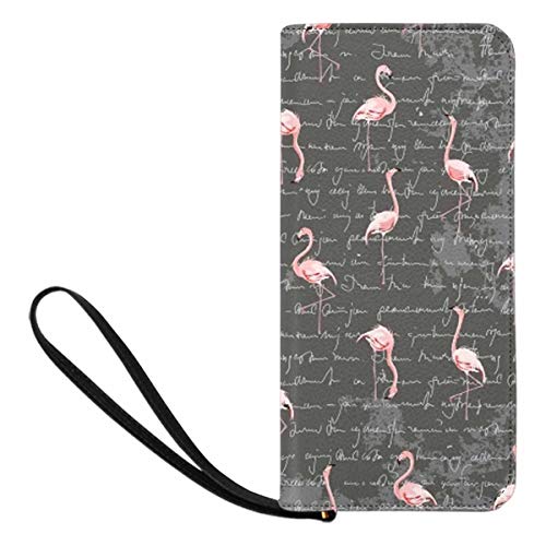 InterestPrint Funny Flamingo Flock Birds Womens Wallets Wristlet Strap Handle Clutch Purse with Strap