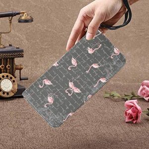 InterestPrint Funny Flamingo Flock Birds Womens Wallets Wristlet Strap Handle Clutch Purse with Strap