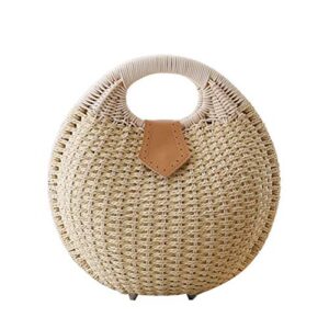 fenical straw handbag rattan shell shape top handle beach tote bag for woman (beige)