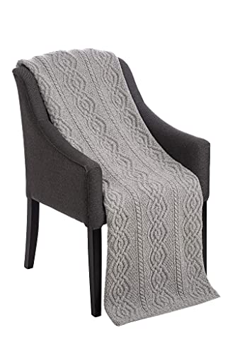 SAOL Luxurios Dara 100% Merino Wool Cable Knit Aran Throw/Blanket (Grey) by 69 x 44 inches