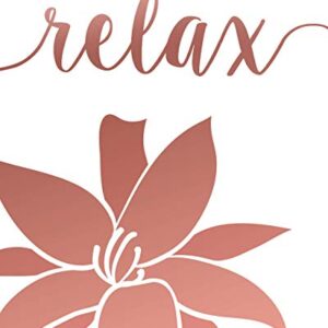 Relax Soak Unwind Breathe Rose Gold White Tone Flower Prints, 4 (8x10) Unframed Photos, Wall Art Decor Gifts Under 20 for Home Office Yoga Studio School College Student Teacher Garden Floral Fan