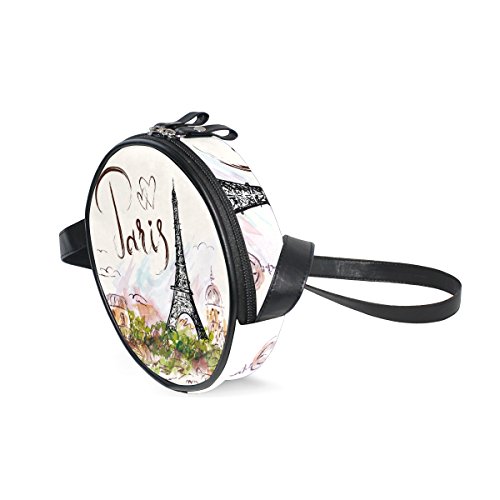 ALAZA Art Paris Eiffel Tower Painting Round Crossbody Bag Canvas Messenger Purse