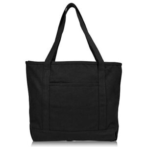 dalix 20″ solid color cotton canvas shopping tote bag in black