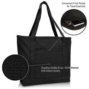 DALIX 20" Solid Color Cotton Canvas Shopping Tote Bag in Black