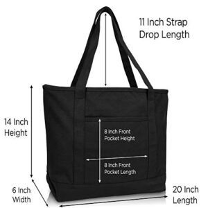 DALIX 20" Solid Color Cotton Canvas Shopping Tote Bag in Black
