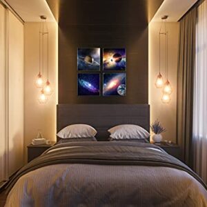 Wieco Art Giclee Canvas Prints Wall Art Space Pictures for Bedroom Home Decorations Universal Magic Power Modern 4 Panels Contemporary Star Sky Pictures Astronomy Artwork