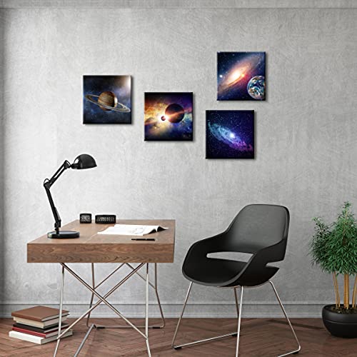 Wieco Art Giclee Canvas Prints Wall Art Space Pictures for Bedroom Home Decorations Universal Magic Power Modern 4 Panels Contemporary Star Sky Pictures Astronomy Artwork