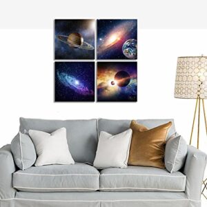 Wieco Art Giclee Canvas Prints Wall Art Space Pictures for Bedroom Home Decorations Universal Magic Power Modern 4 Panels Contemporary Star Sky Pictures Astronomy Artwork