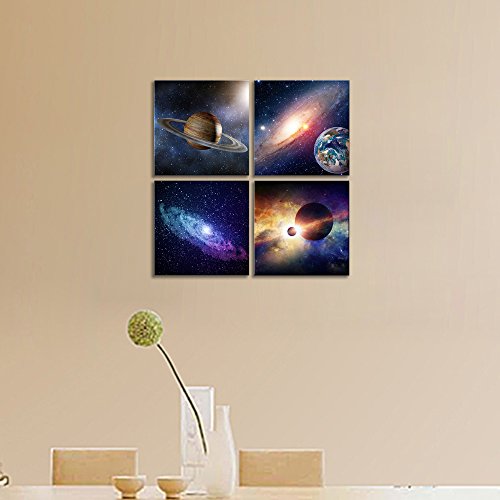 Wieco Art Giclee Canvas Prints Wall Art Space Pictures for Bedroom Home Decorations Universal Magic Power Modern 4 Panels Contemporary Star Sky Pictures Astronomy Artwork