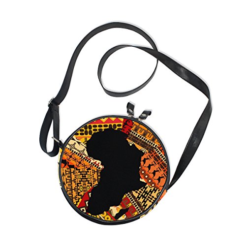 ALAZA Africa Map On Ethnic Pattern Round Crossbody Bag Canvas Purse Messenger Bag