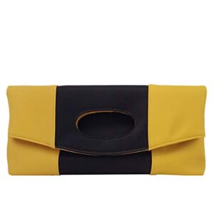 jnb synthetic leather color block fold over clutch, mustard/black