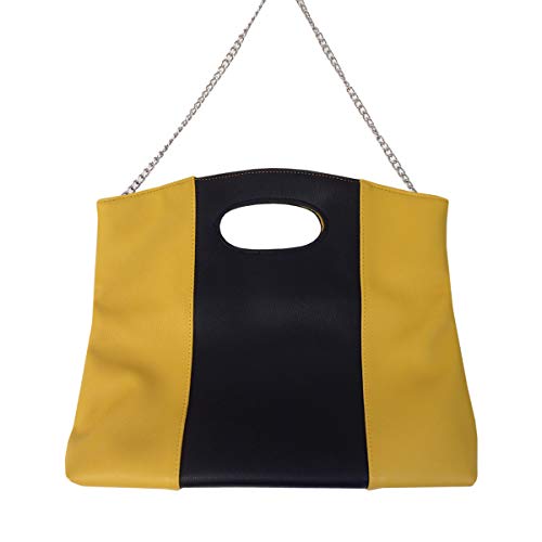 JNB Synthetic Leather Color Block Fold Over Clutch, Mustard/Black